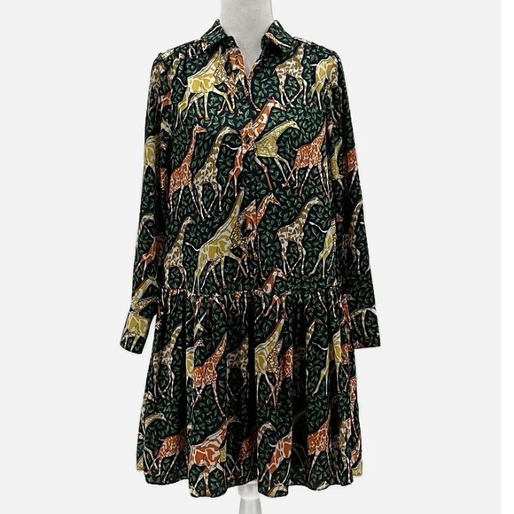 J. Crew Jenny Giraffe Drop Waist Long Sleeve Dress - Size XS (oversized) - Picture 2 of 8